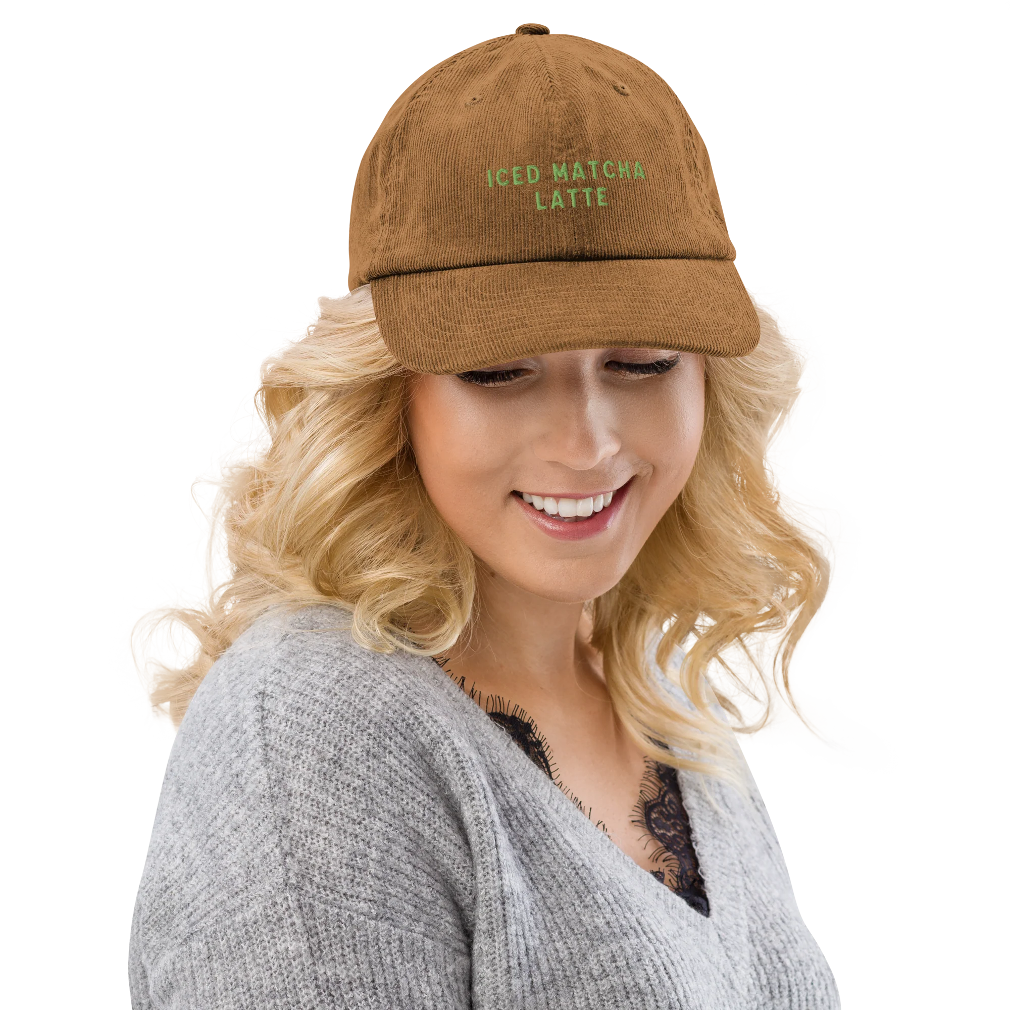 Iced Matcha Latte Embroidered Corduroy Cap - Image 9